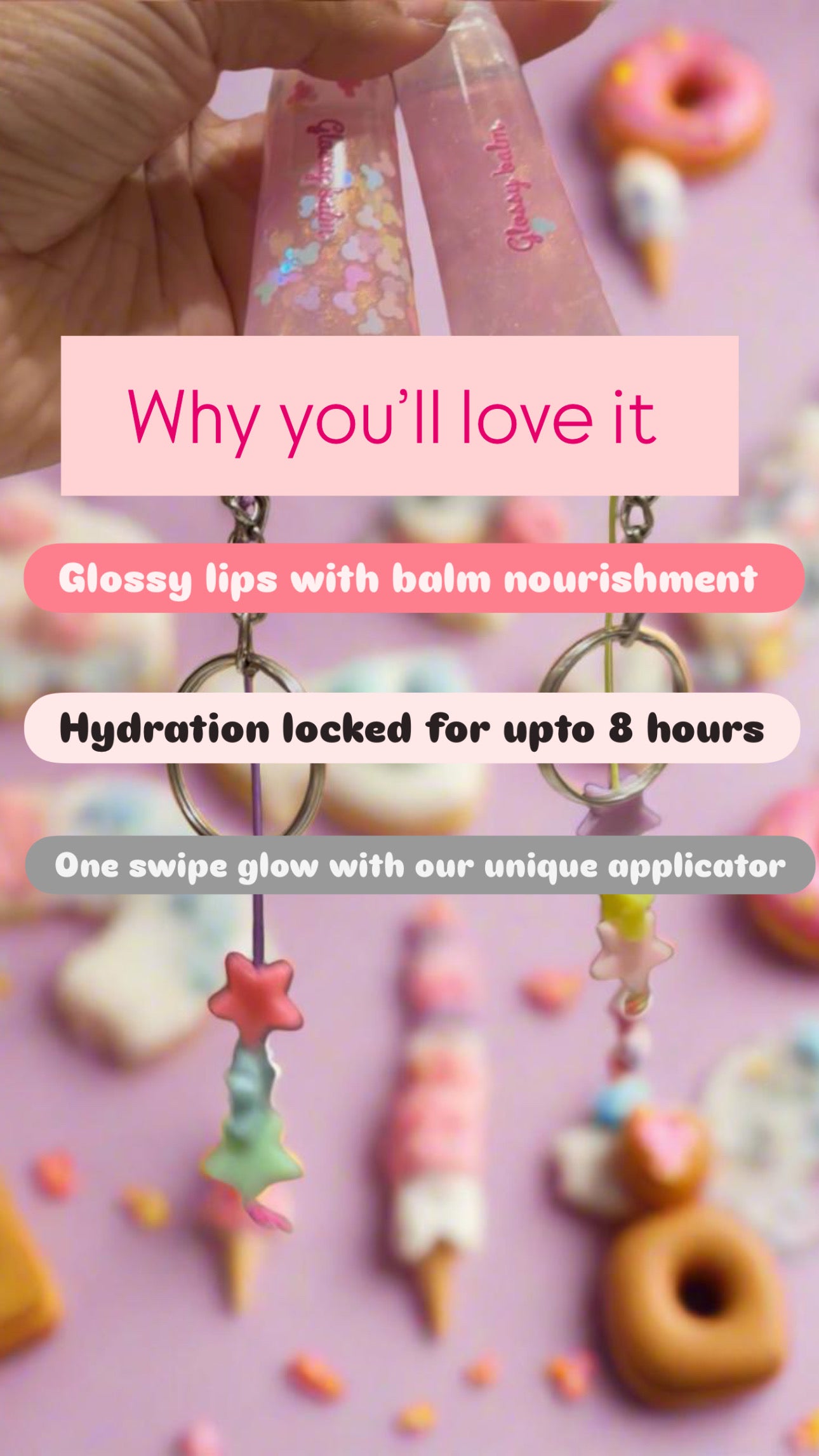 Disney Magic Lip Gloss key chain(with candy pink packaging bag)