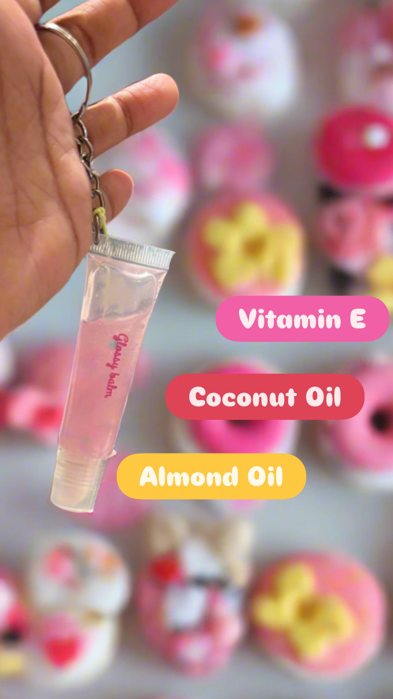 Disney Magic Lip Gloss key chain(with candy pink packaging bag)